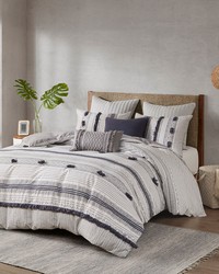 Cody 3 Piece Cotton Duvet Cover Set Gray Navy Full Queen by   