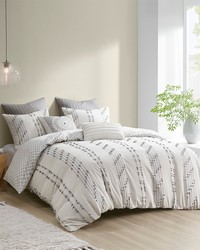 Kara 3 Piece Cotton Jacquard Duvet Cover Set Ivory Full Queen by   