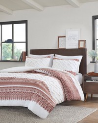 Mila 3 Piece Cotton Duvet Cover Set with Chenille Tufting Auburn Full Queen by   