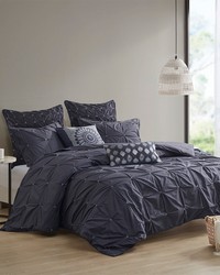 Masie 3 Piece Elastic Embroidered Cotton Duvet Cover Set Navy Full Queen by   