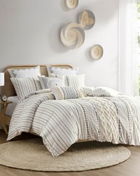 Imani Cotton Printed Duvet Cover Set with Chenille Ivory Full Queen by   