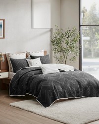 Pomona 3 Piece Embroidered Cotton Quilt Set Black Full Queen by   