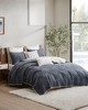 Olliix Pomona 3 Piece Embroidered Cotton Quilt Set Navy