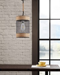 Orion Natural Rope and Metal Mesh Cylinder Pendant Natural Black by   