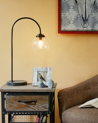 Venice Arched Metal Table Lamp with Glass Globe Bulb Black by   