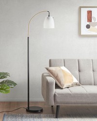 Bristol Arched Metal Floor Lamp with Frosted Glass Shade Matte Black Base Frosted Shade by   