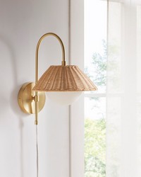 Laguna Rattan Weave Shade Wall Sconce Gold by   
