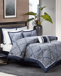 Medina 8 Piece Jacquard Comforter Set Navy Queen by   