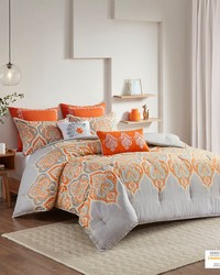 Nisha 7 Piece Printed Cotton Sateen Comforter Set Orange Full Queen by   