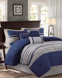 Palmer 7 PC Pieced Faux Suede Comforter Set Blue Queen by   