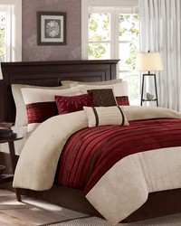 Palmer 7 PC Pieced Faux Suede Comforter Set Red Queen by   