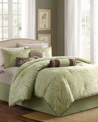 Freeport 7 Piece Jaquard Comforter Set Olive Green Queen by   