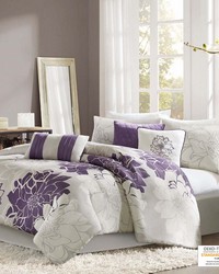 Lola Printed Cotton Sateen Comforter Set Taupe Grey Purple Queen by   