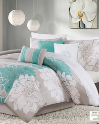 Lola Printed Cotton Sateen Comforter Set Aqua Queen by   