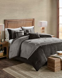 Boone 7 Piece Faux Suede Comforter Set Grey Queen by   