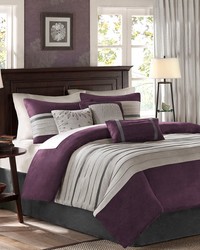 Palmer 7 PC Pieced Faux Suede Comforter Set Purple Queen by   