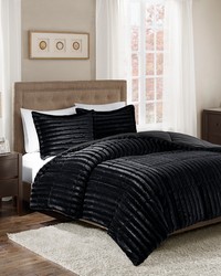 Duke Faux Fur Comforter Mini Set Black Full Queen by   