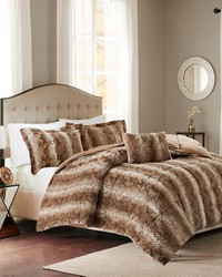 Zuri 4PC Faux Fur Comforter Set Tan Full Queen by   