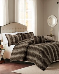 Zuri 4PC Faux Fur Comforter Set Brown Full Queen by   