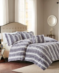 Zuri 4PC Faux Fur Comforter Set Grey Full Queen by   