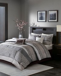 Rhapsody 7 Piece Jacquard Comforter Set Grey Taupe Queen by   