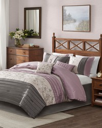 Serene Embroidered 7 Piece Comforter Set Purple Queen by   