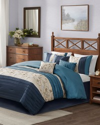 Serene Embroidered 7 Piece Comforter Set Navy Queen by   