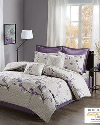 Holly 8 Piece Cotton Comforter Set Purple Taupe Queen by   