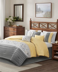 Serene Embroidered 7 Piece Comforter Set Yellow Queen by   