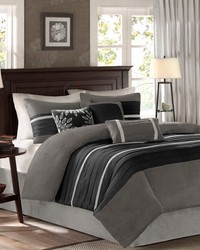 Palmer 7 PC Pieced Faux Suede Comforter Set Black Queen by   