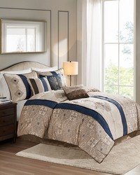 Donovan 7 Piece Jacquard Comforter Set with Throw Pillows Navy Queen by   