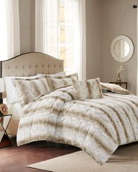 Zuri 4PC Faux Fur Comforter Set Sand Full Queen by   