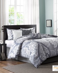 Vienna 7 Piece Cotton Printed Comforter Set Grey Queen by   