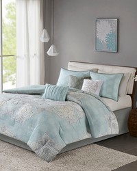 Lucinda 7 Piece Reversible Cotton Sateen Comforter Set Seafoam Queen by   