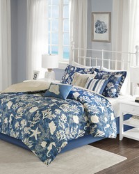 Cape Cod 7 Piece Cotton Sateen Comforter Set Blue Queen by   