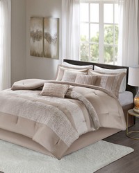 Ava 7 Piece Chenille Jacquard Comforter Set Taupe Queen by   