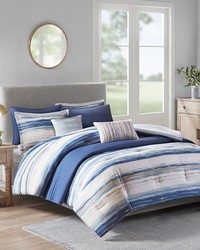 Marina 8 Piece Printed Seersucker Comforter and Quilt Set Collection Blue Full Queen by   