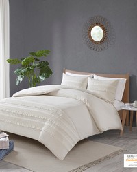 Amaya 3 Piece Cotton Seersucker Comforter Set Ivory Full Queen by   