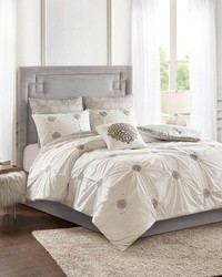 Malia 6 Piece Embroidered Cotton Reversible Comforter Set Ivory Full Queen by   