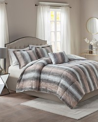 Zuri 4PC Faux Fur Comforter Set Blush Grey Full Queen by   