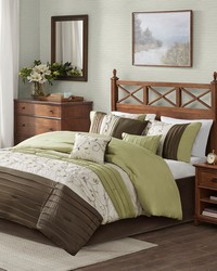 Serene Embroidered 7 Piece Comforter Set Green Queen by   