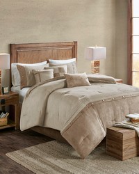 Boone 7 Piece Faux Suede Comforter Set Tan Queen by   