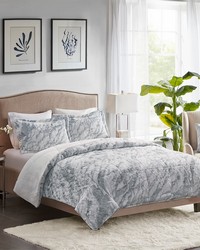 Lana Marble Faux Fur Comforter Set Grey Blue Queen by   