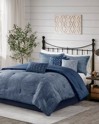 Walter 7 Piece Printed Seersucker Comforter Set Navy Queen by   