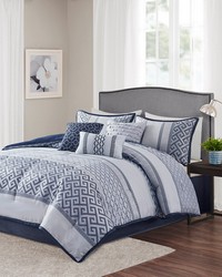 Bennett 7 Piece Jacquard Comforter Set Navy Queen by   