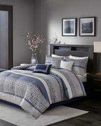 Rhapsody 7 Piece Jacquard Comforter Set Navy Queen by   