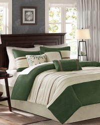 Palmer 7 PC Pieced Faux Suede Comforter Set Green Queen by   