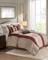 Donovan 7 Piece Jacquard Comforter Set with Throw Pillows Red Queen by   