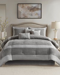 Dax 7 Piece Microsuede Comforter Set Gray Queen by   