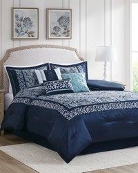 Whitney 7 Piece Jacquard Comforter Set Navy Queen by   